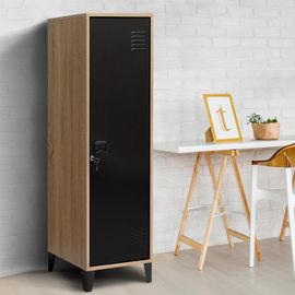 Armoire Vestiaire Ester Bois Porte Métal Noir Design Industriel