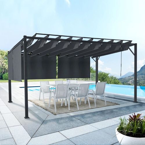 Pergola Luxe Lames Orientables Cefalu 3x4 M Et 4 Stores Gris Anthracite