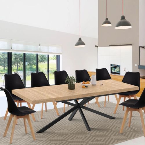 Idmarket Table À Manger Extensible Rectangle Alix Avec Rangement 10-12 Personnes Pied Araignée Bois Et Noir 200-240 Cm