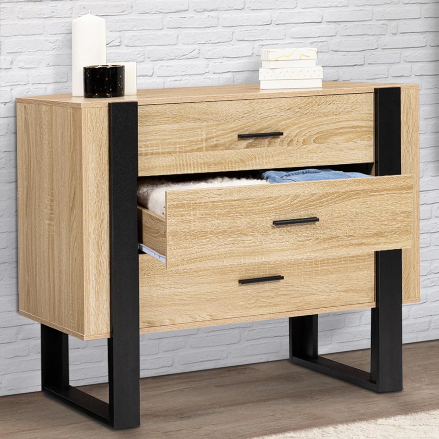 Commode 3 Tiroirs Phoenix Bois Et Noir