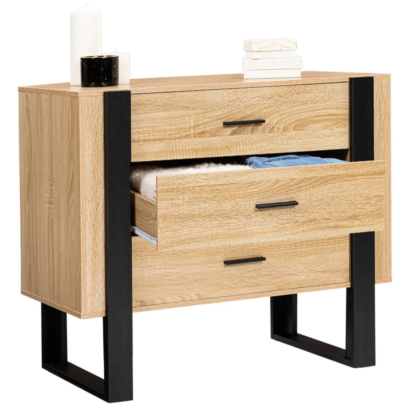 Commode 3 Tiroirs Phoenix Bois Et Noir - 5