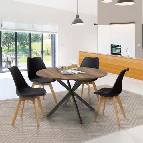 Idmarket Table À Manger Ronde Alix Plateau Hawkins 4-6 Personnes Pied Araignée Bois Foncé Et Noir 120 Cm