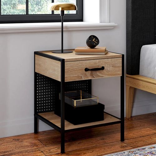 Lot De 2 Tables De Chevet Preston 1 Tiroir Avec Tablette Acier Perforé Design Industriel