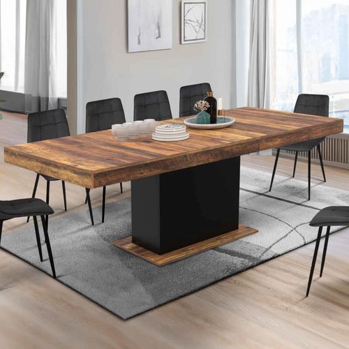 Table À Manger Extensible Rectangle Eden 6-10 Personnes Plateau Hawkins Bois Foncé Et Noir 160-200cm