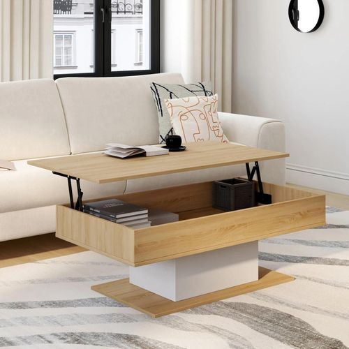Table Basse Plateau Relevable Eden Bois Et Blanc