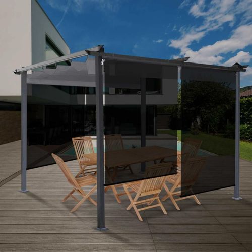 Lot De 3 Stores Enrouleurs Tamisants L.120 X H.225 Cm Pour Pergola Noir