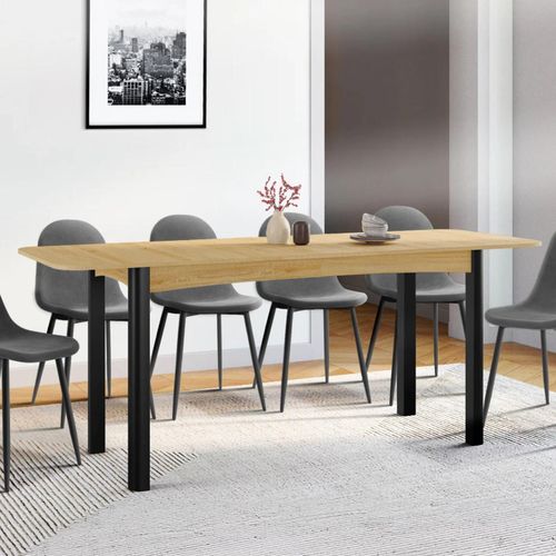 Table À Manger Extensible Rectangle June 6-10 Personnes Bois Et Noir 160-200 Cm