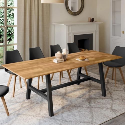 Table À Manger Extensible Rectangle Madeleine 6-10 Personnes Bois Et Noir 160-240 Cm