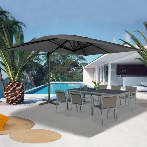 Parasol Déporté Rotatif 360 Calvi Gris 3x4 M Avec Housse