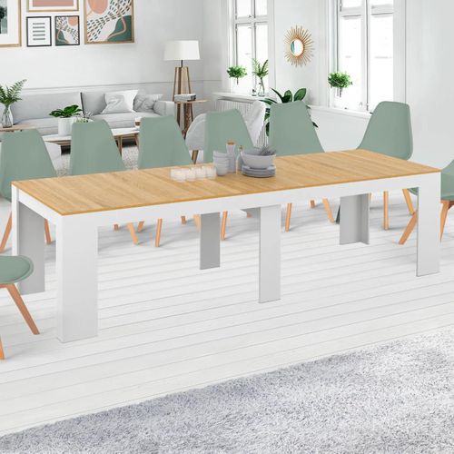 Table Console Extensible Orlando 14 Personnes 300 Cm Blanc Et Façon Hêtre