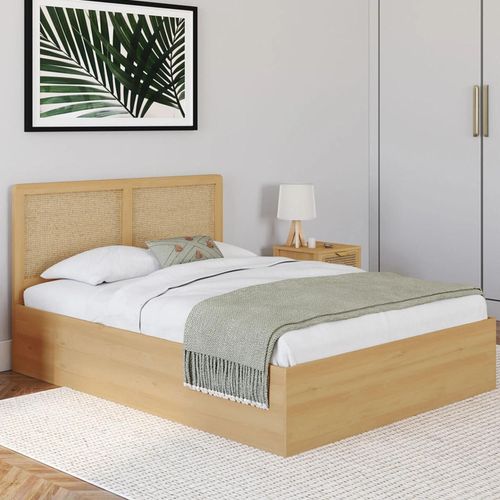 Idmarket Lit Coffre Double Edhen Avec Tête De Lit Cannage Et Sommier 140 X 190 Cm Coloris Bois