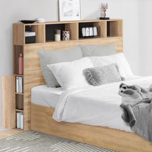 Tête De Lit Cleo 145 Cm Avec Rangements Hêtre Et Noir