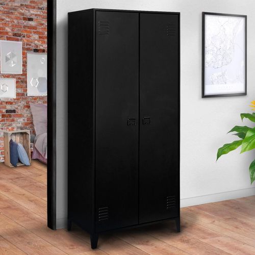 Armoire Vestiaire Penderie Ester 2 Portes Métal Noir Design Industriel