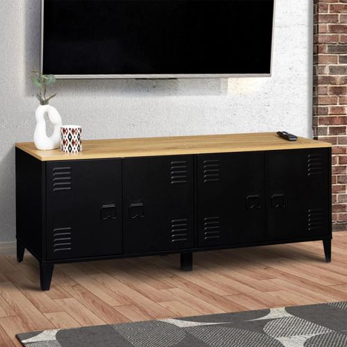 Buffet Bas 140 Cm Ester 4 Portes Métal Noir Et Plateau Bois Design Industriel