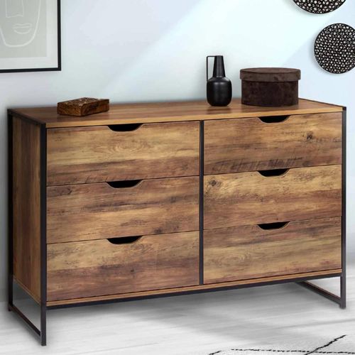 Commode 6 Tiroirs Hawkins 115 Cm Bois Foncé Design Industriel