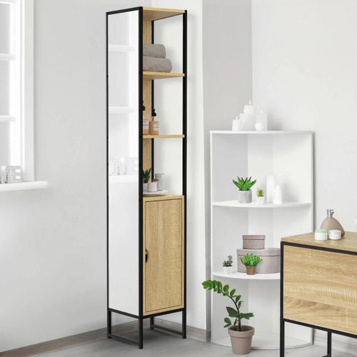 Meuble Colonne Salle De Bain 1 Porte Avec Miroir Et Étagères