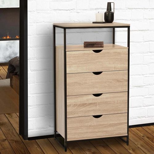 Chiffonnier 4 Tiroirs Detroit 60 Cm Commode Design Industriel Avec Étagère