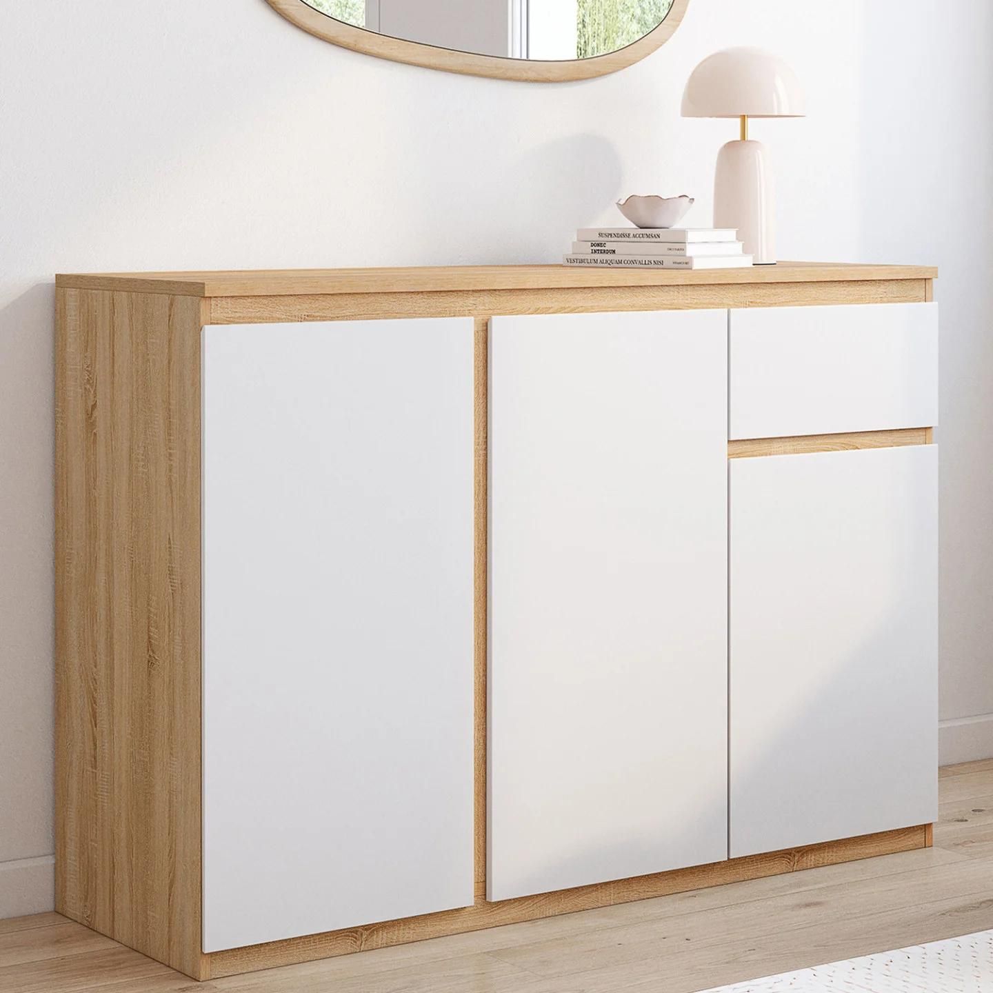 Buffet Blanc Et Bois 100 Cm