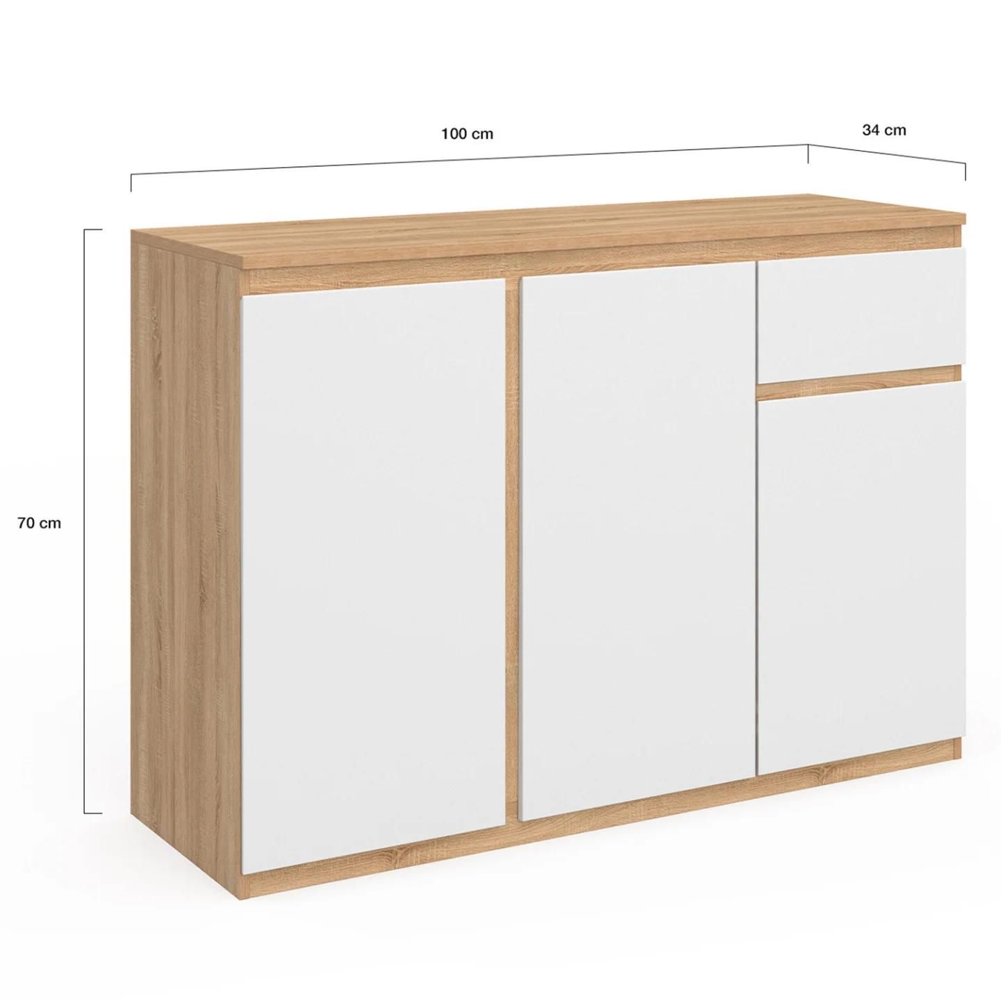 Buffet Blanc Et Bois 100 Cm - 5