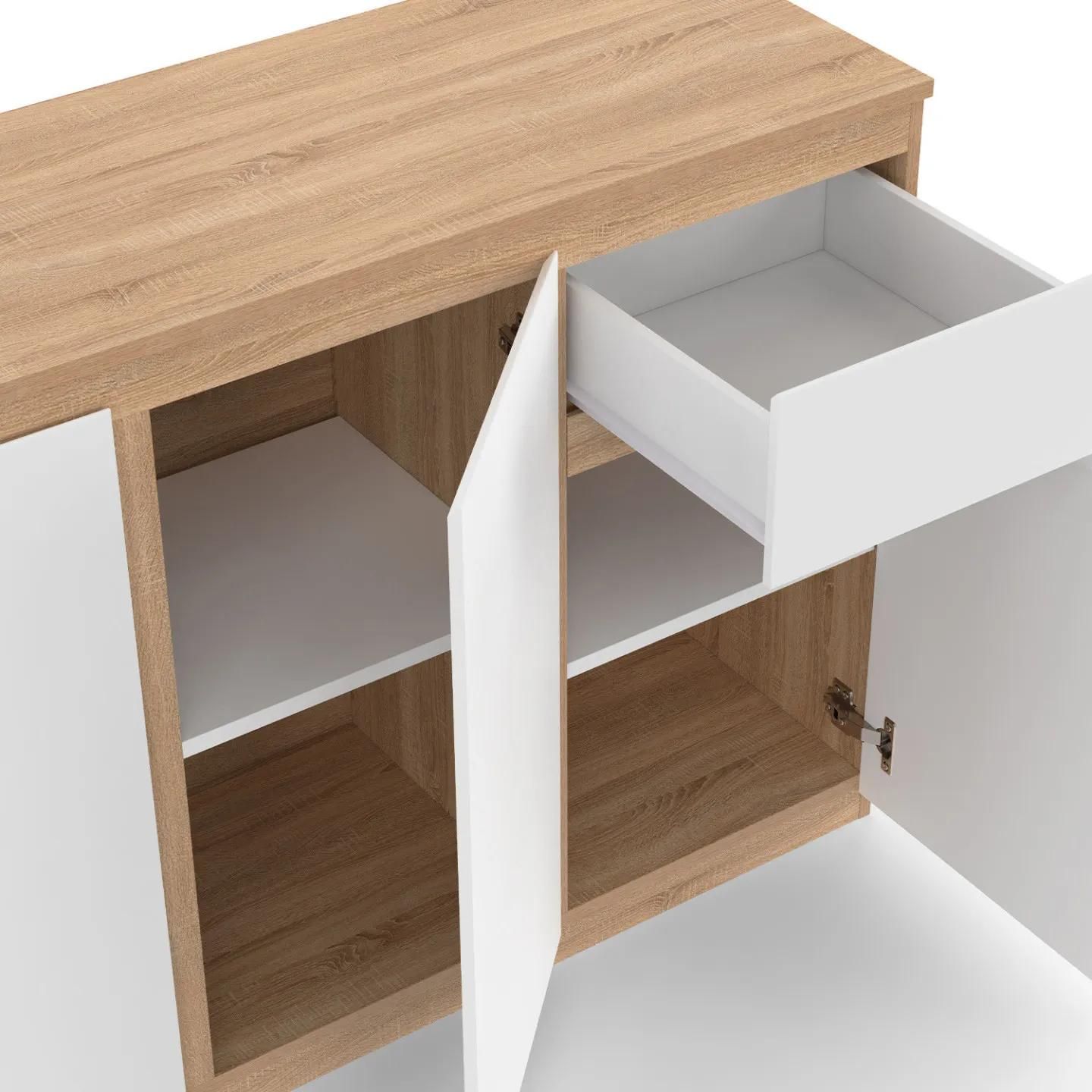 Buffet Blanc Et Bois 100 Cm - 6