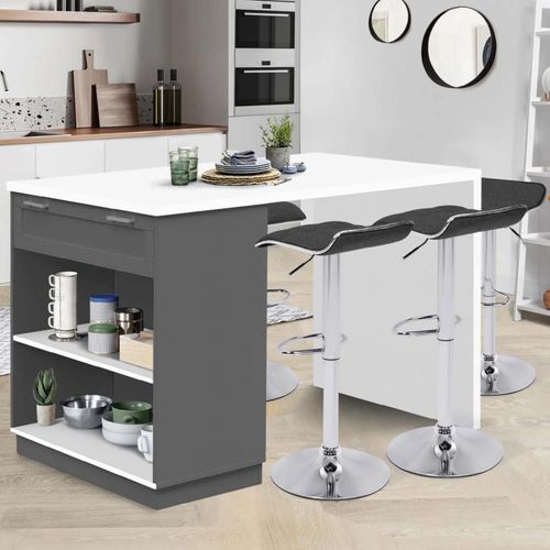 Ilot Central Mange-Debout 4 Personnes Vito 130 Cm Gris Et Plateau Blanc