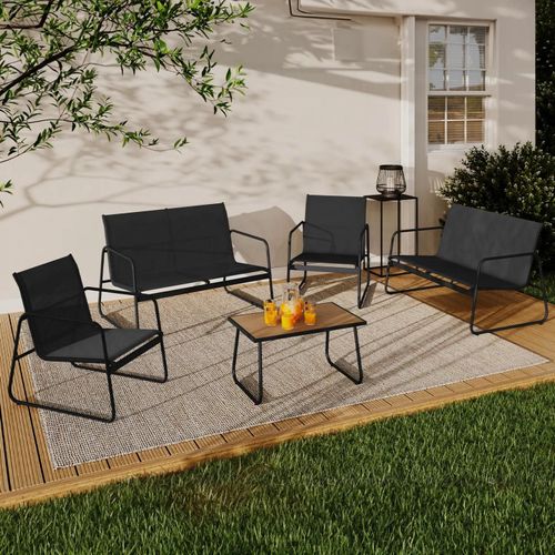 Salon De Jardin Bas 6 Places Noires Table Bois Et Noir