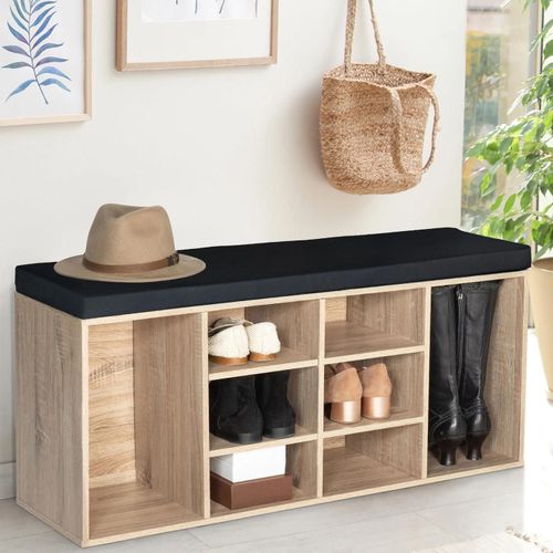 Banc D'entrée Chaussures Teo Bois Imitation Hêtre Et Coussin Noir