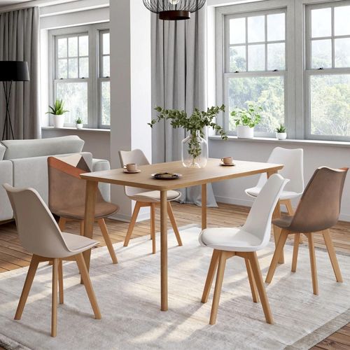 Lot De 6 Chaises Scandinaves Sara Beige, Blanc Et Velours Patchworks Marron Et Beige