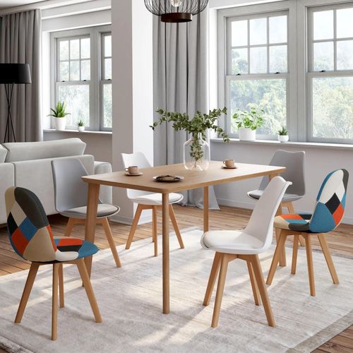 Lot De 6 Chaises Sara Blanc X2 Gris Clair X2 Et Patchworks Multi-Couleurs