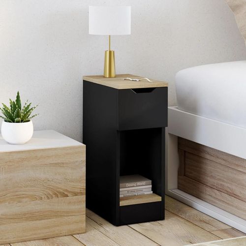 Lot De 2 Tables De Chevet Anouk 1 Tiroir Avec Niche Noir Et Bois