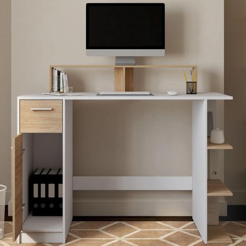 Bureau Avec Rangement May Support Ordinateur Blanc Et Bois