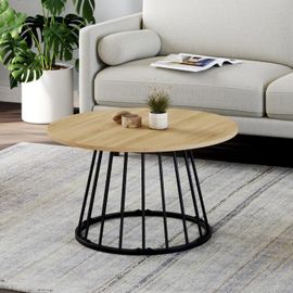 Table Basse Ronde Yuna 70 Cm Plateau Bois Et Pied Filaire En Métal Noir