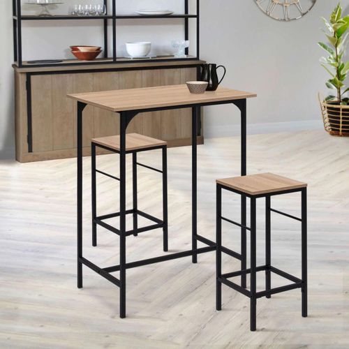 Ensemble Table Haute De Bar Detroit 80 Cm Et 2 Tabourets Design Industriel