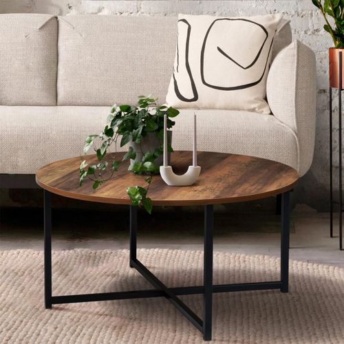 Table Basse Ronde Hawkins 80 Cm Effet Vieilli Design Industriel