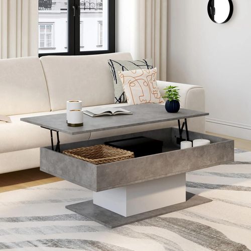 Table Basse Plateau Relevable Rectangulaire Eden Effet Béton Et Blanc