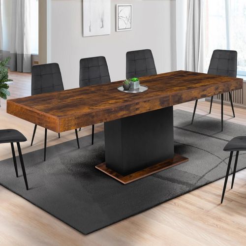Idmarket Table À Manger Extensible Eden 6-10 Personnes Bois Effet Vieilli Et Noir 160-200 Cm