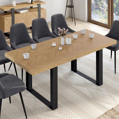 Idmarket Table À Manger Extensible Rectangle Cassius 6-10 Personnes Effet Chevrons Et Pieds Noirs 160-200 Cm