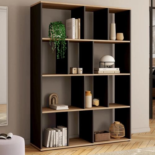 Etagère Bibliothèque Jena 4 Niveaux Noir Et Effet Bois H.143 Cm