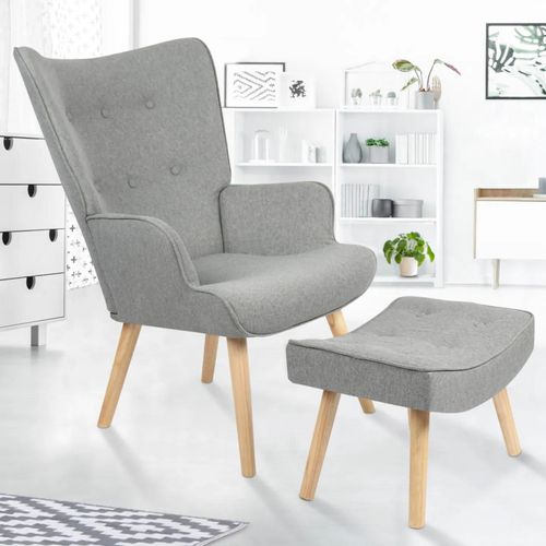 Idmarket Fauteuil Scandinave Ivar Avec Repose Pieds Gris Clair
