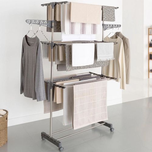 Séchoir à linge inox MAXIMA gris étendoir pliable Hauteur 145 cm