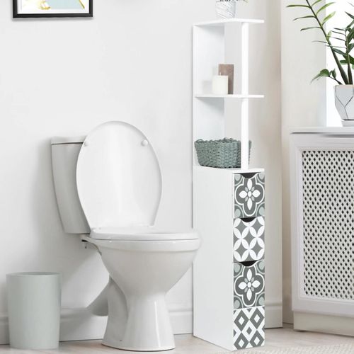 Meuble Wc Etagère Willy 3 Portes Motif Carreaux De Ciment Gris