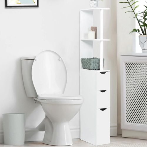 Meuble Wc Étagère Willy Bois 3 Portes Blanc Gain De Place Pour Toilettes