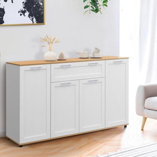 Buffet 140 Cm Vito 4 Portes Et 1 Tiroir Blanc Et Bois