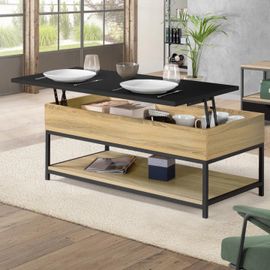 Table Basse Plateau Relevable Intégral Rectangulaire Boston Et Étagère Inférieure Design Industriel