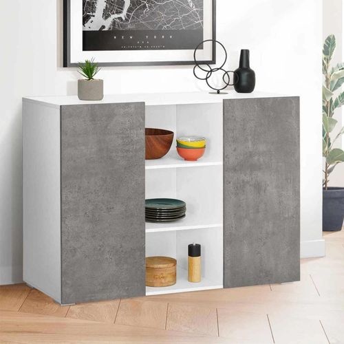Buffet 110 Cm Eli Blanc 2 Portes Effet Béton