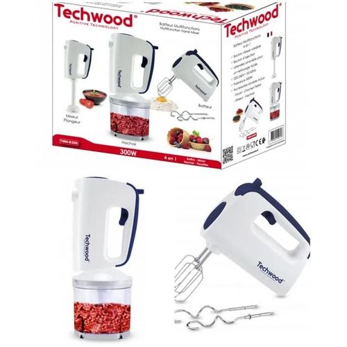Mixeur Batteur Hachoir électrique 300W 5 Réglages de Vitesse Fonction Turbo 2 batteurs 2 crochets pétrisseurs + Pied Mixeur + Fouet