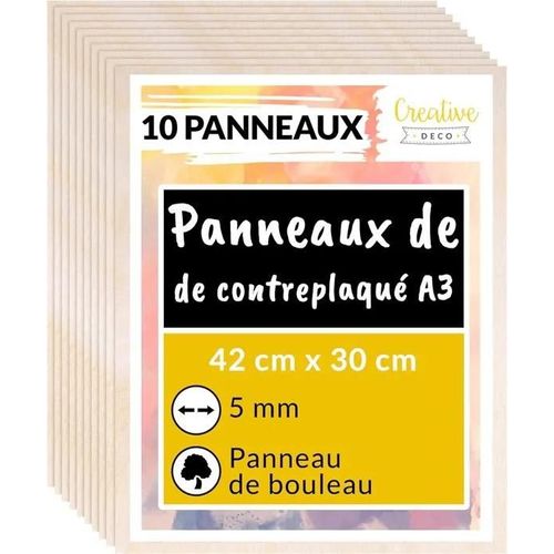 Contreplaqué 5mm - Creative Deco - Lot De 10 - 420 X 300 X 5 Mm - Bois Bouleau - Pyrogravure, Gravure