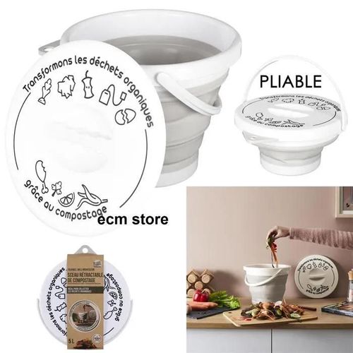 SEAU A COMPOST PLIABLE AVEC ANSE ET COUVERCLE seau rétractable de compostage 5 litres