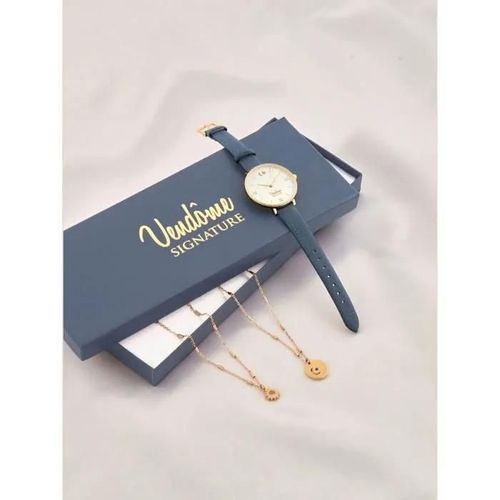 Montre - Vendome Signature - Bracelet Bleu Pailleté - Analogique - Ronde - Femme