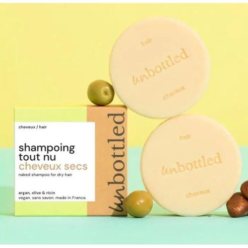Shampooing Tout Nu Cheveux Secs A L'argan , Olive Et Ricin 75grs Unbottled 